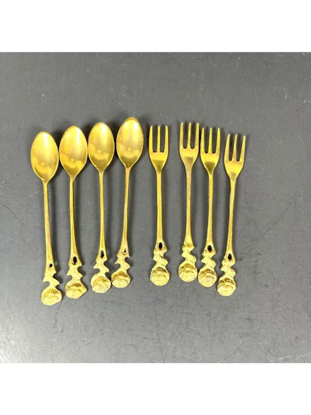 Vintage Gold Color Rose Handle Demitasse Coffee Spoon Dessert Salad Fork 8 pc